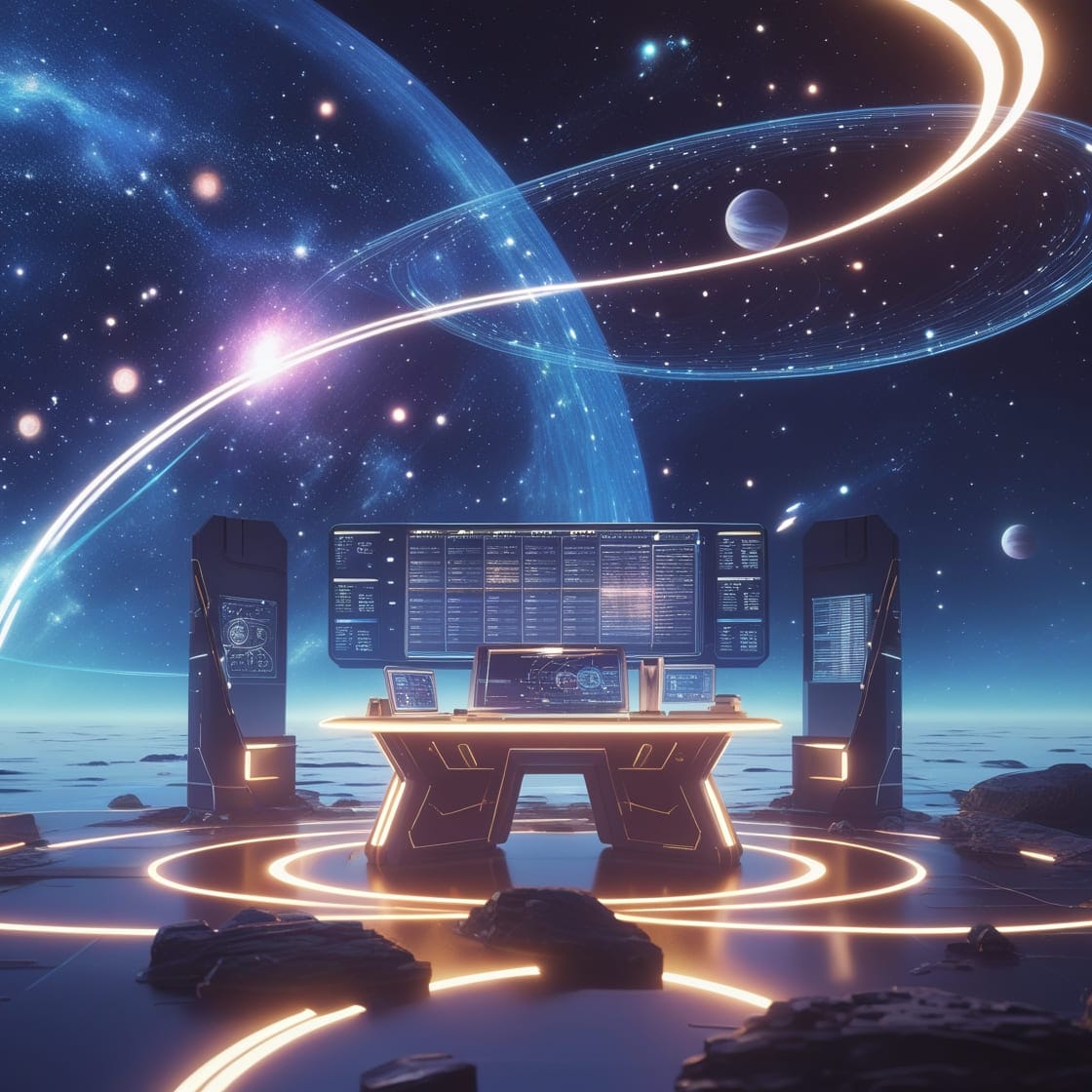 A futuristic illustration of Schedule Galaxy, showing a person organizing tasks and boosting productivity in 2025.